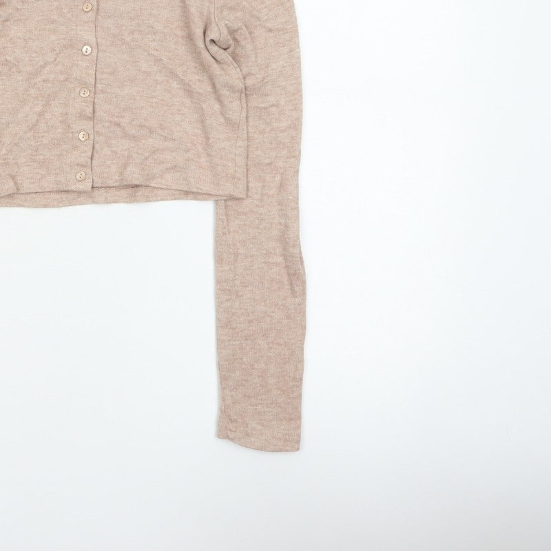 Zara Women Beige S Lightweight Button Front Knit Cardigan