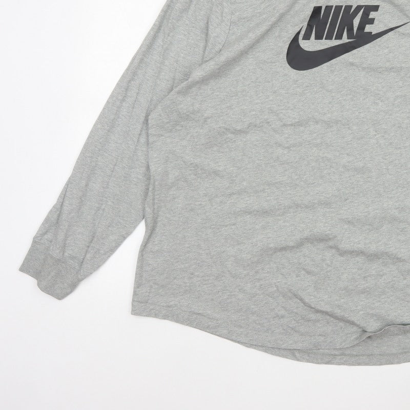 Nike Women Grey 3XL Long Sleeve Logo Crew Neck Basic T-Shirt