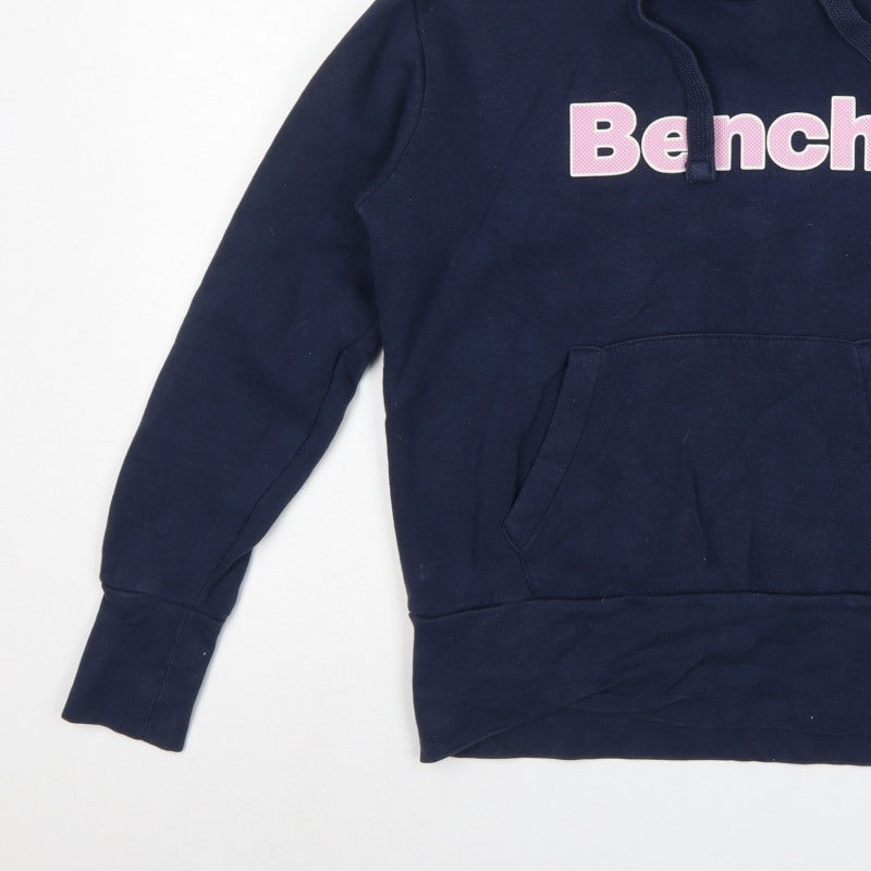Bench Women’s Blue Logo Pullover Hoodie UK 12 M Cotton Blend