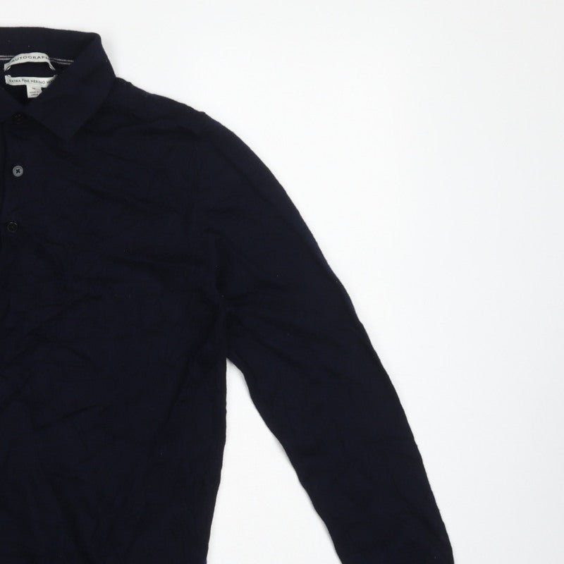 Autograph Men’s Blue M Merino Wool Collared Henley Jumper