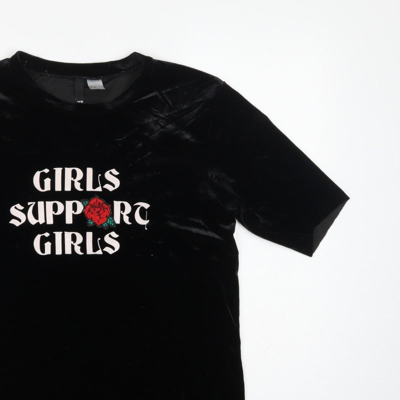 Divided H&M Women Black XS Velvet Girls Support Girls T-Shirt