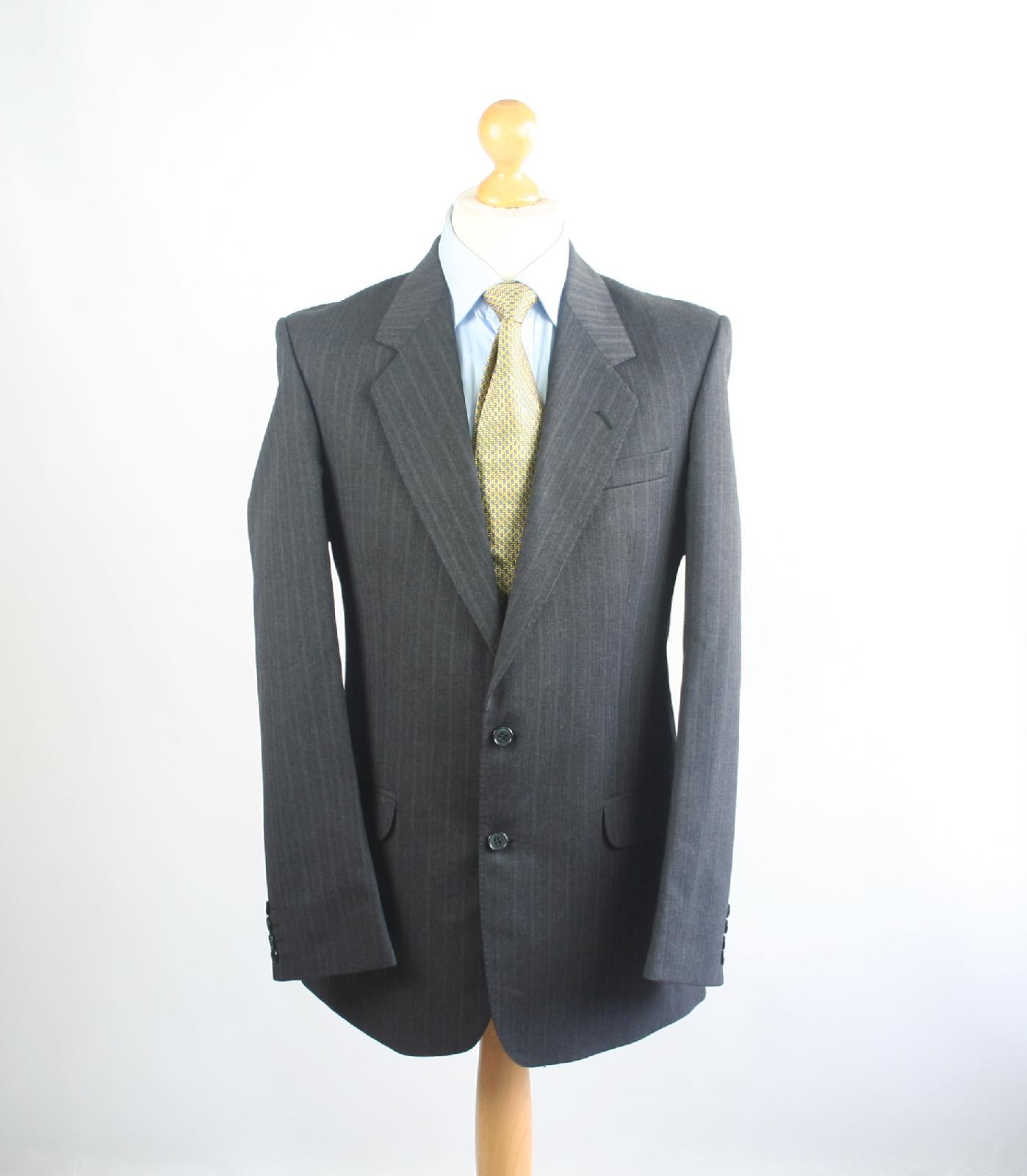 Centaur Mens Grey Striped Wool Single Breasted Suit 38/32 (Long)