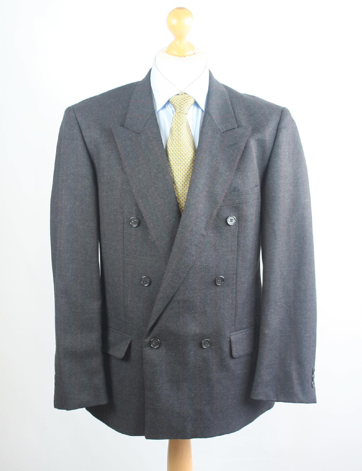 Lino Vierra Mens Grey Striped Wool Double Breasted Suit Jacket 38 Chest (Regular)