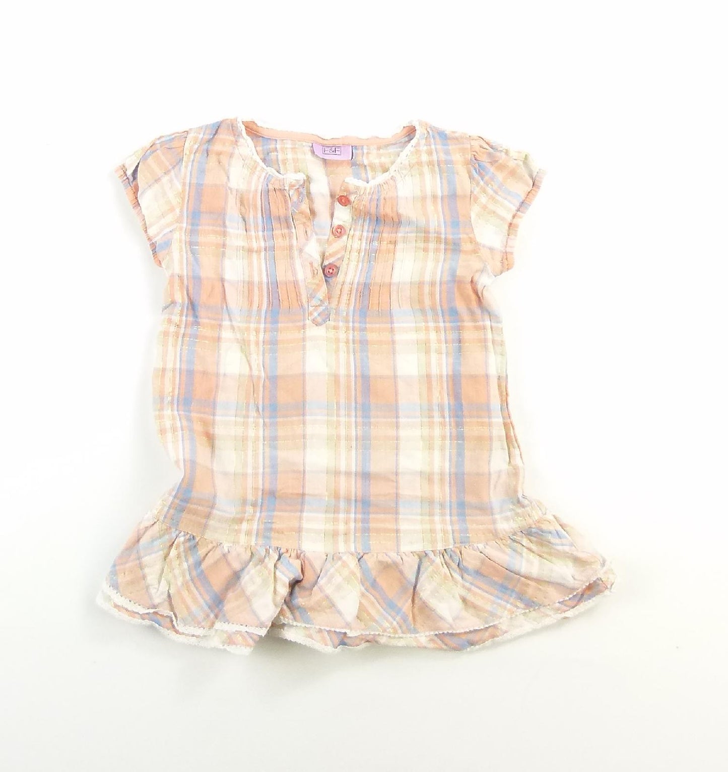 F&F Girls Pink Check Cotton Dress Age 3-4