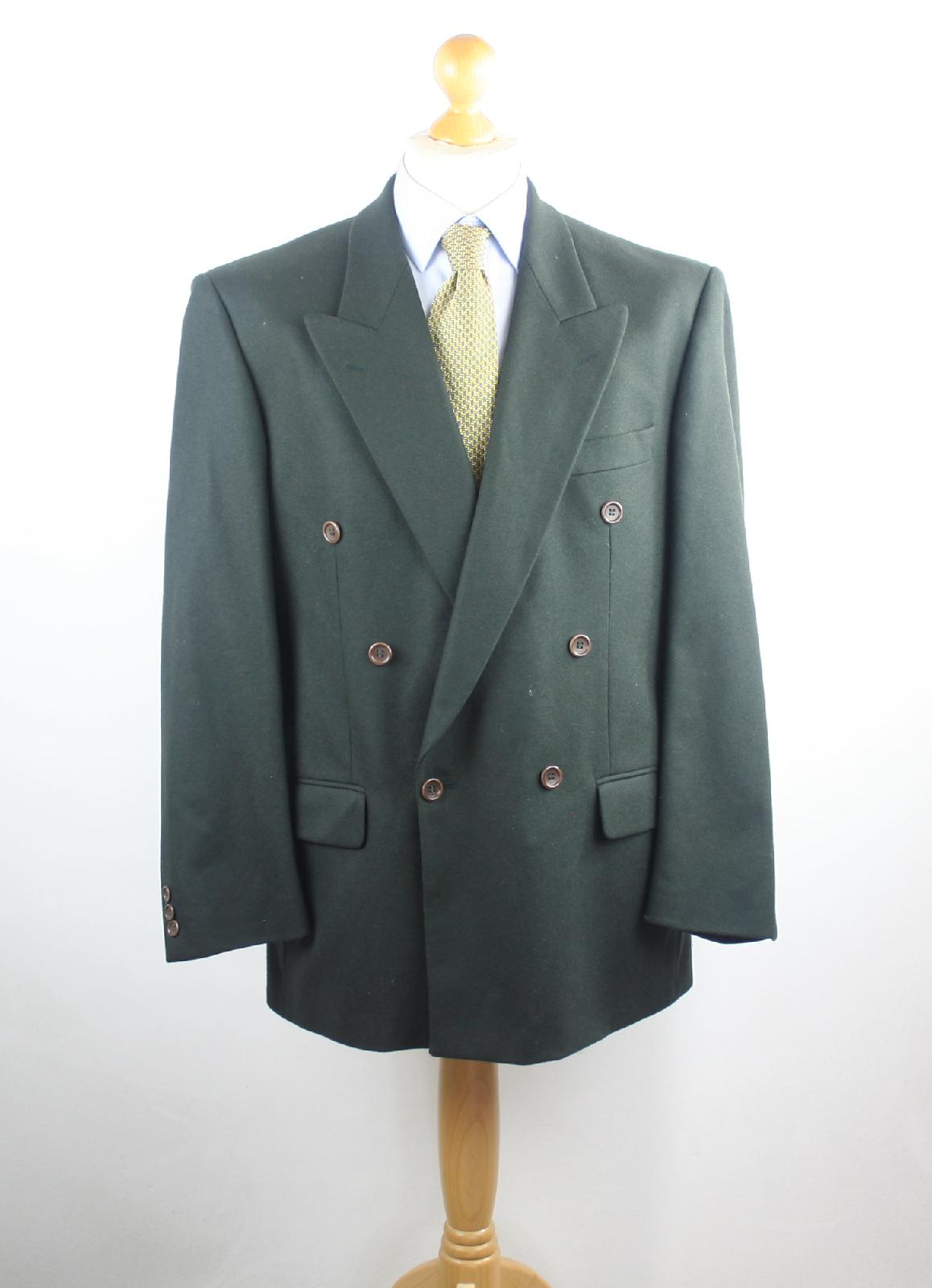 Mens Green Double Breasted Suit Jacket 40 Regular Marks & Spencer Wool Blend Plain
