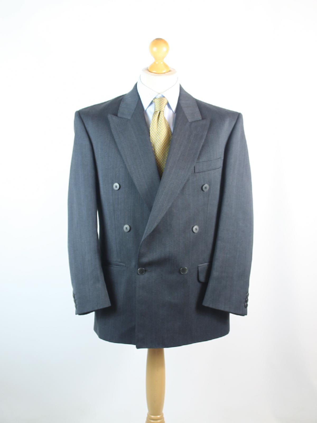 Jonathan Adams Mens Grey Striped Double Breasted Suit Jacket 40 Chest (Short)