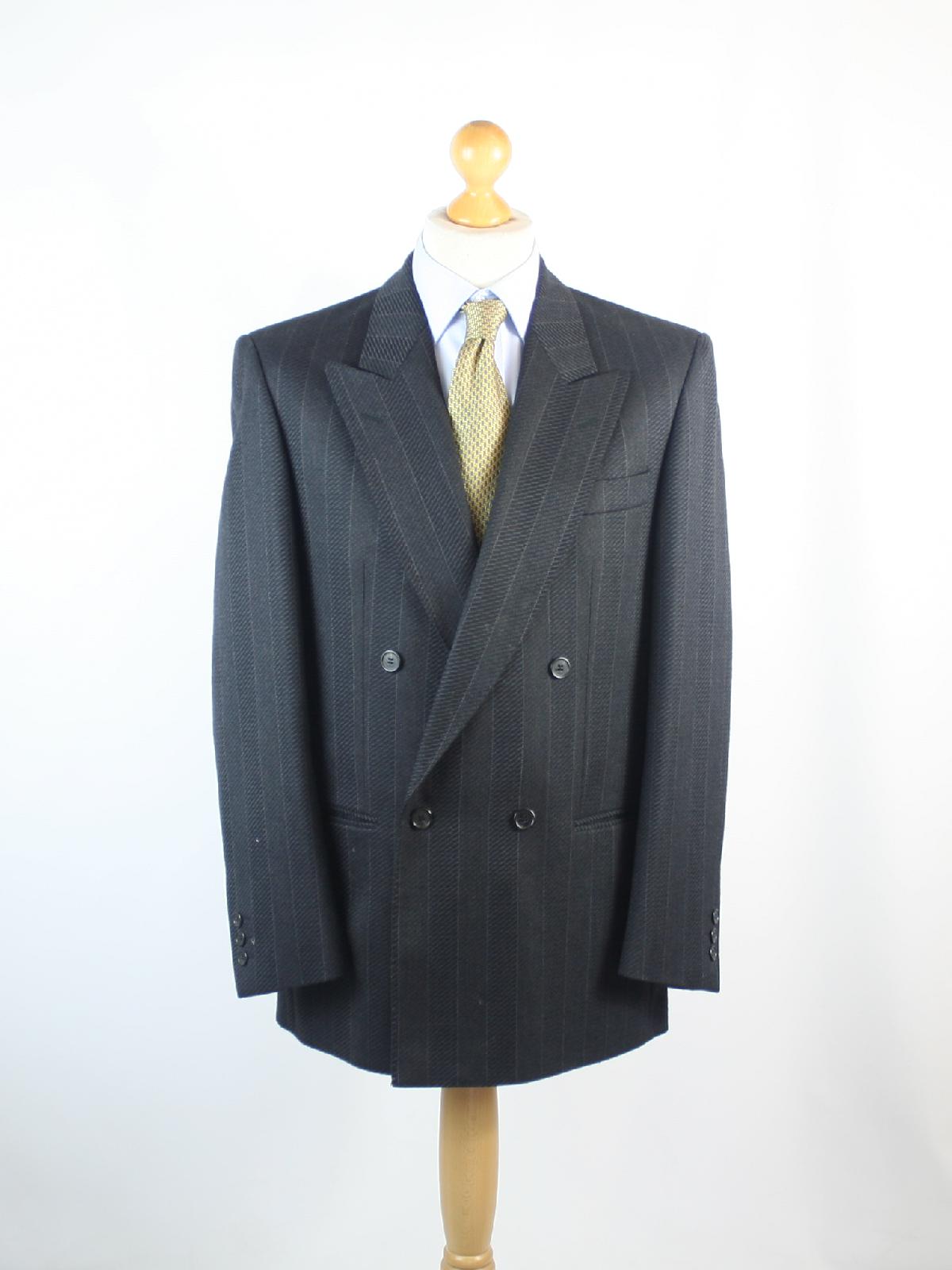 Bruno Kirches Mens Grey Geometric Double Breasted Suit Jacket 38 Chest (Regular)