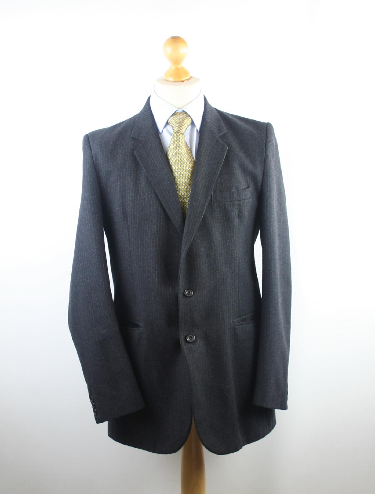 Michael Barrie Mens Grey Pinstriped Wool Blend Suit Jacket 42 Chest (Long)