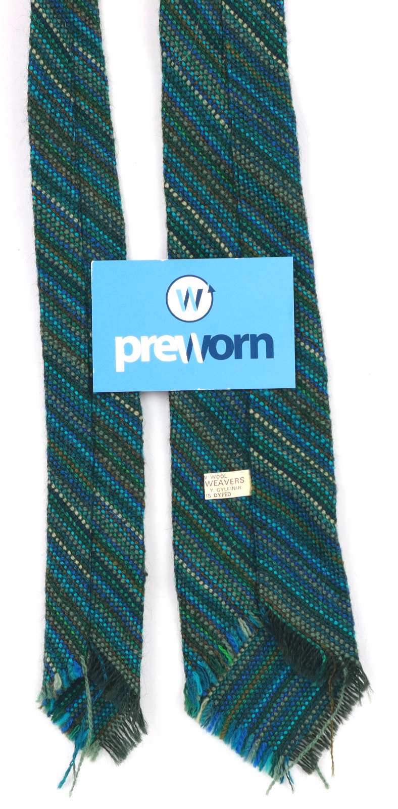 Curlew Weavers Mens Green Striped 100% Wool Classic Fit Tie