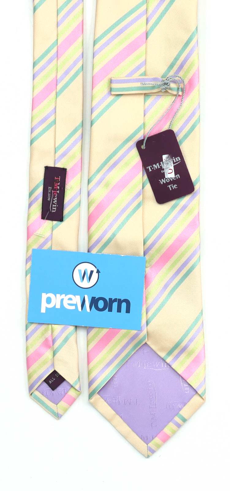 TM Lewin Mens Yellow Striped 100% Silk Wide Fit Tie