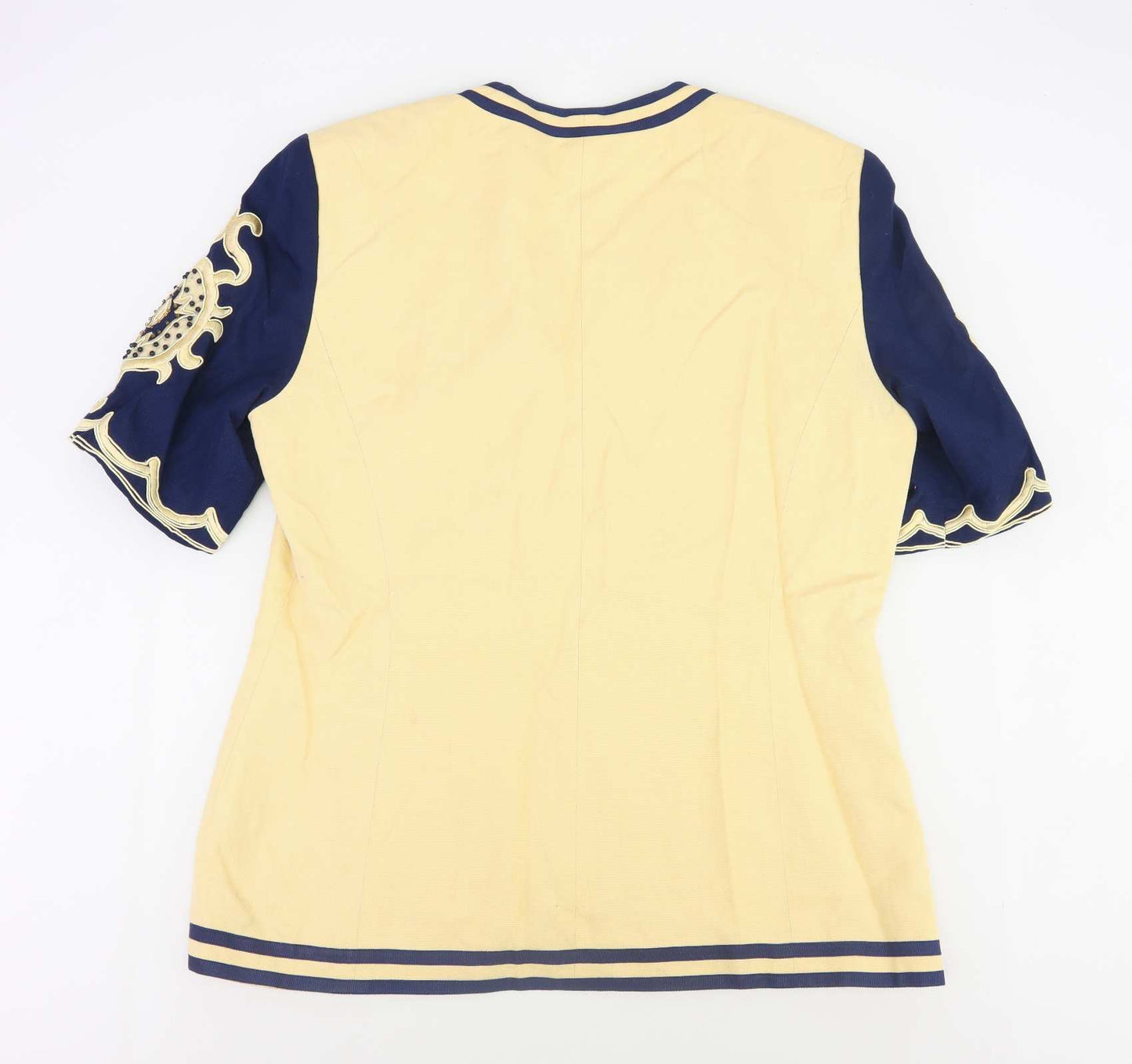 Medici Womens Size 14 Graphic Cream Blue Embroidery Beads Occasion Short Sleeve Jacket