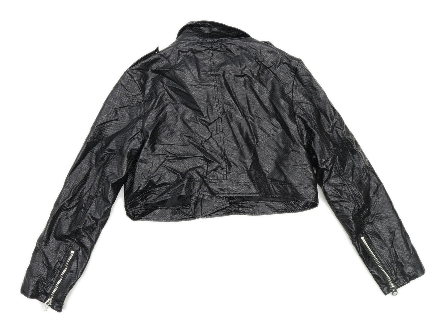 Missguided Womens Size 14 Polyurethane Textured Black Faux Leather Jacket