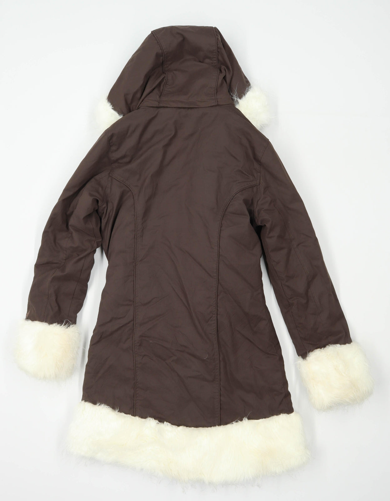 Hooch Womens Size 10 Brown Faux Fur Trim Coat