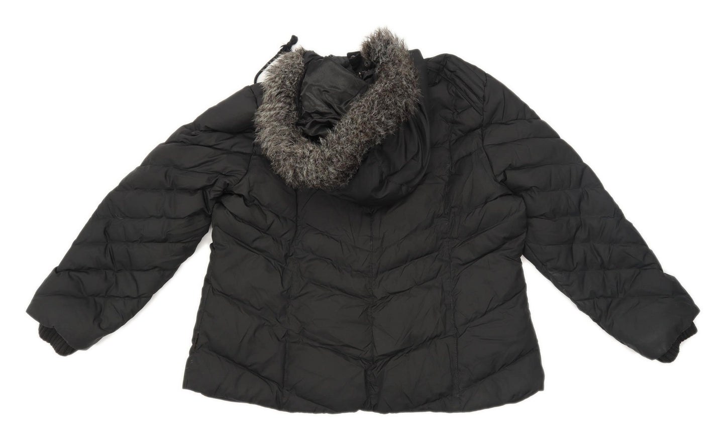 Marks & Spencer Womens Size L Black Fur Hood Coat