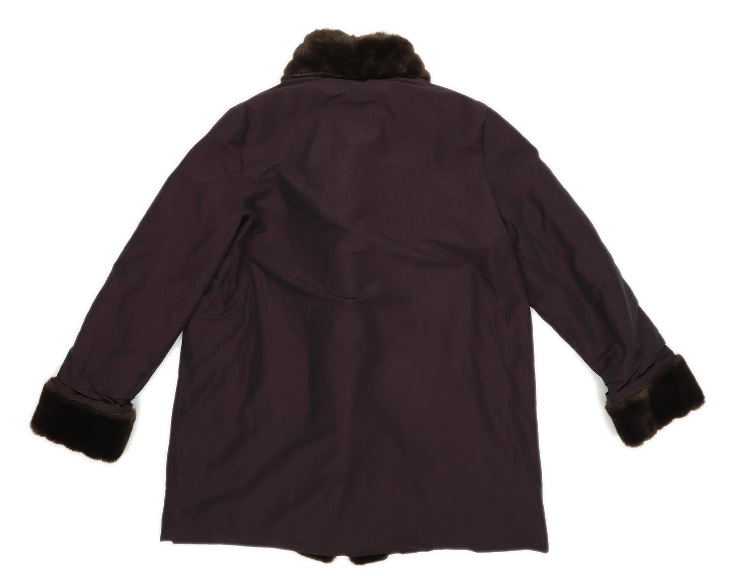 Marks & Spencer Womens Size 16 Polyamide Blend Purple Brown Fur Lining Coat