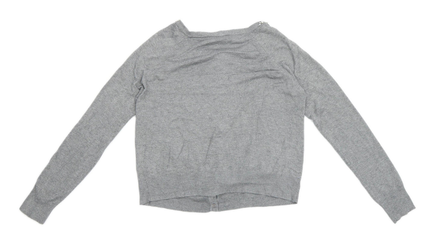 Atmosphere Womens Size 12 Textured Grey Beaded Cardigan (Regular)