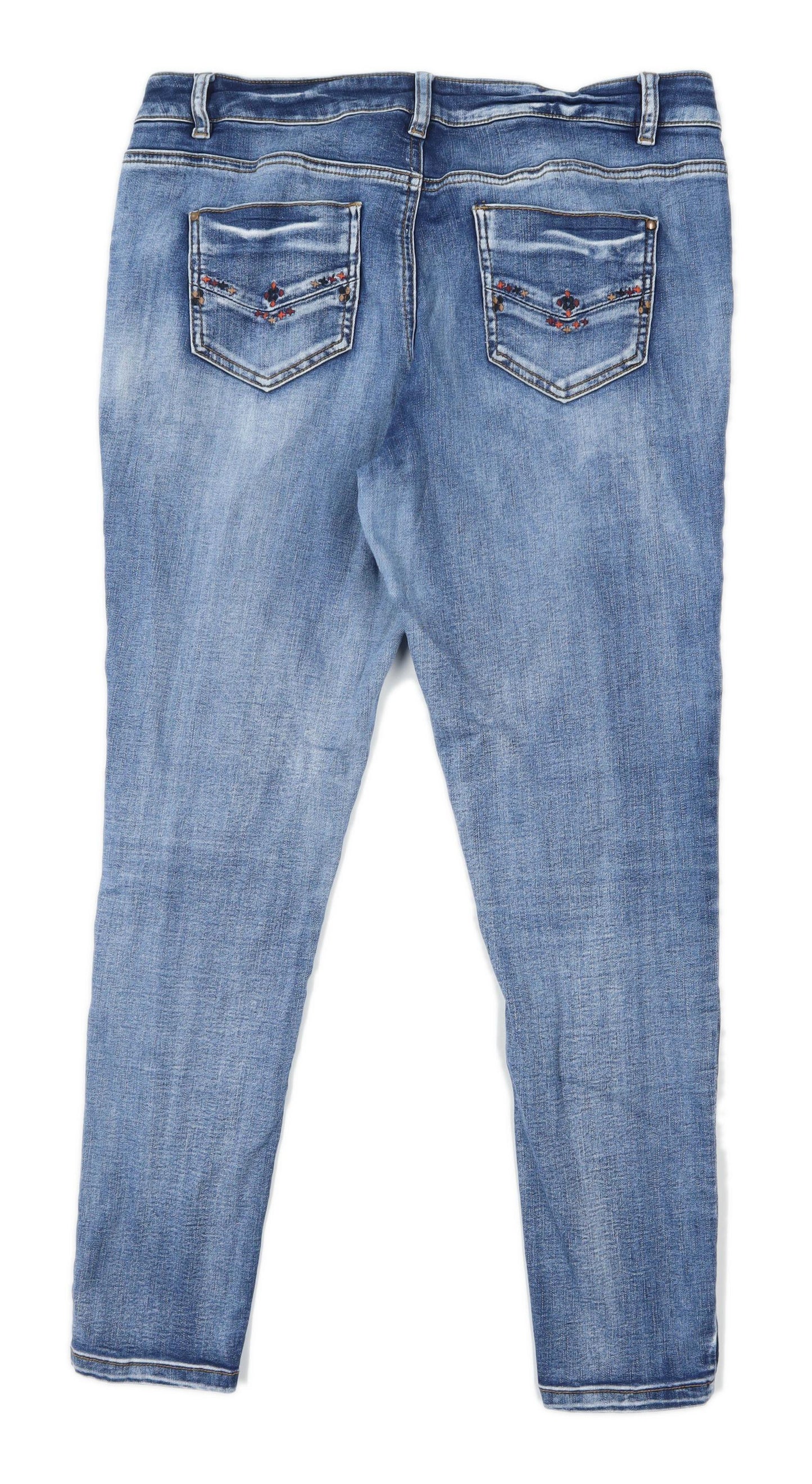 Womens George Blue Embroidered Denim Jeans Size 16/L28