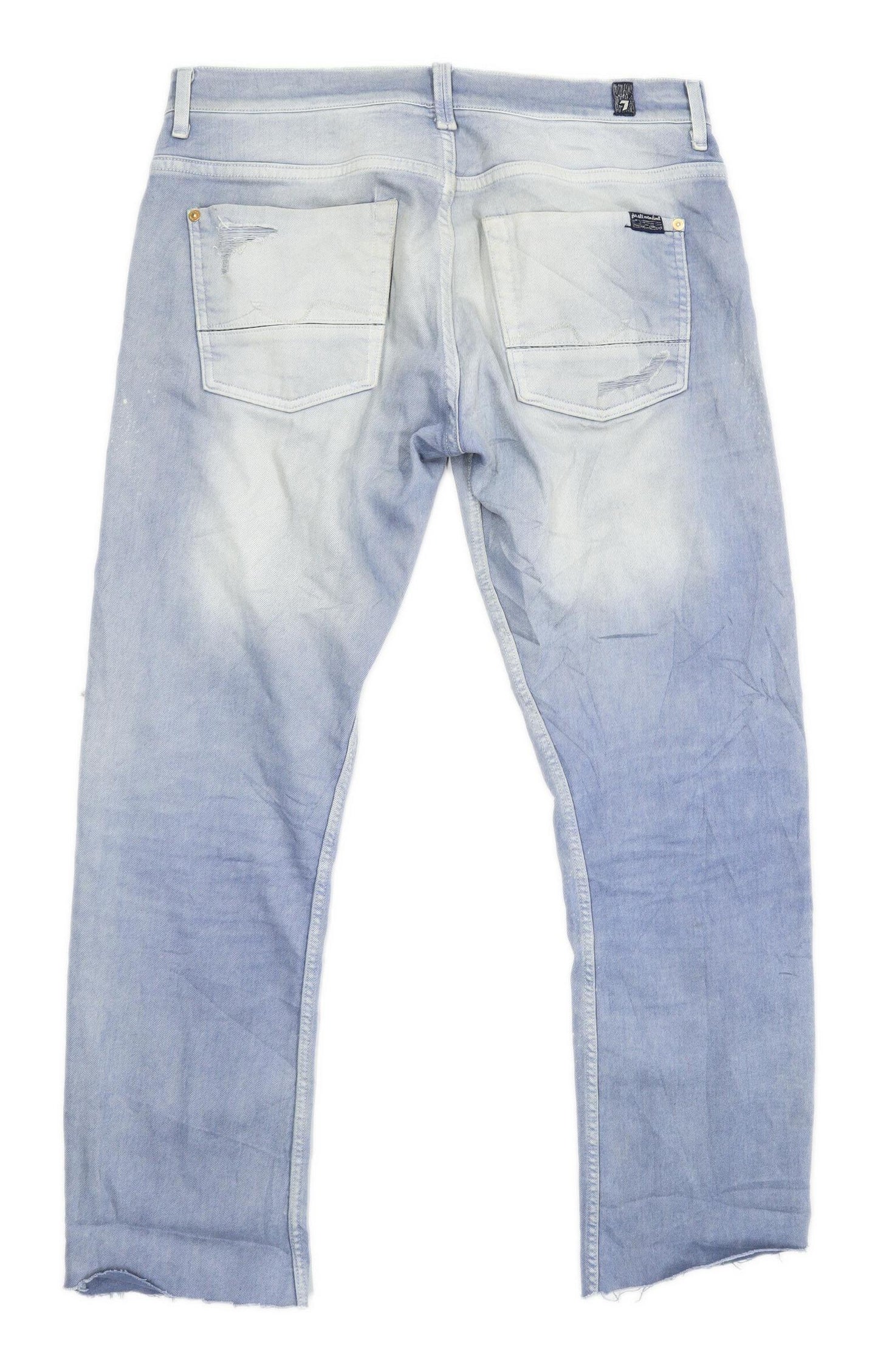 Womens For All Mankind Blue Ripped Denim Jeans Size W34/L27