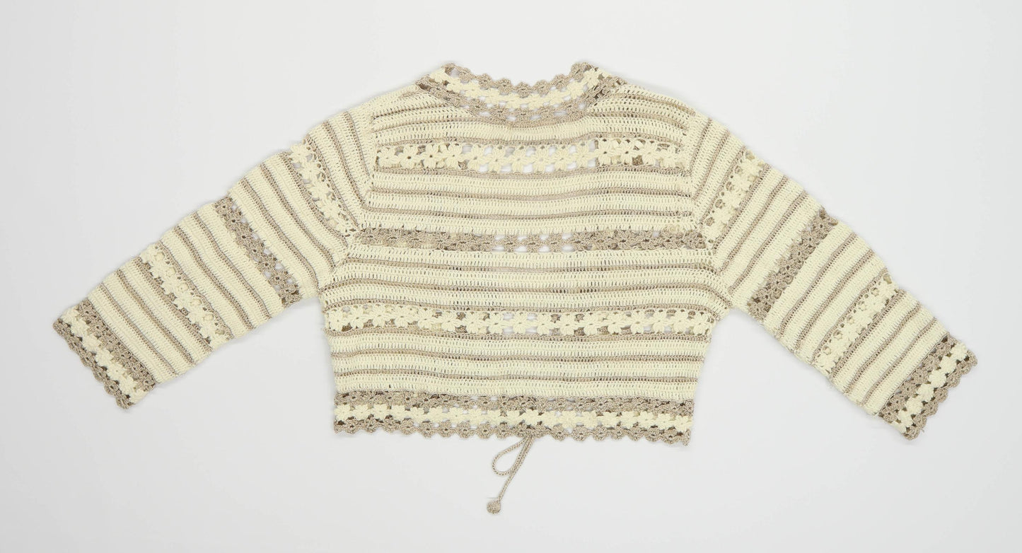 Wallis Womens Size L Striped Cotton Gold Shrug (Regular)