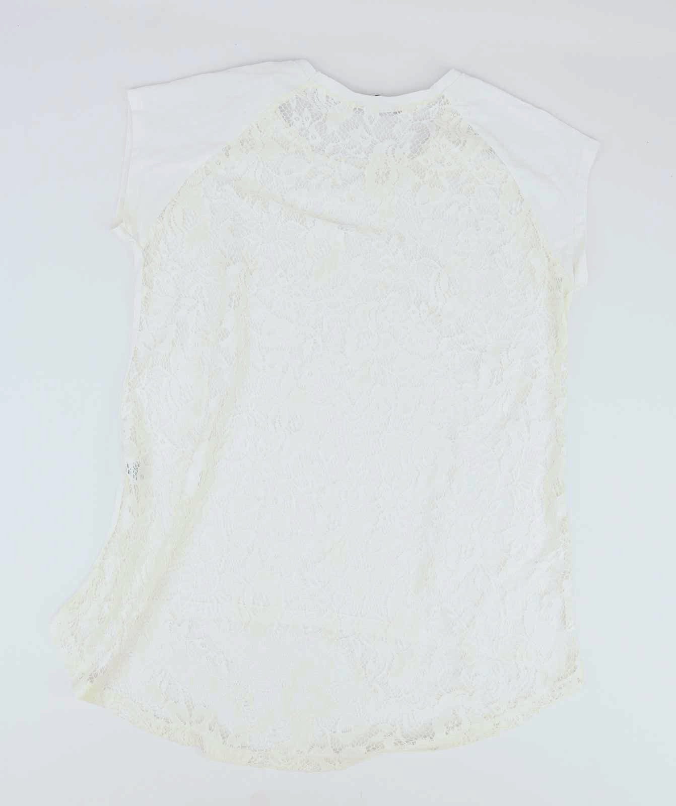 Atmosphere Womens Size 10 Floral Cotton Blend White Lace Back Top (Regular)