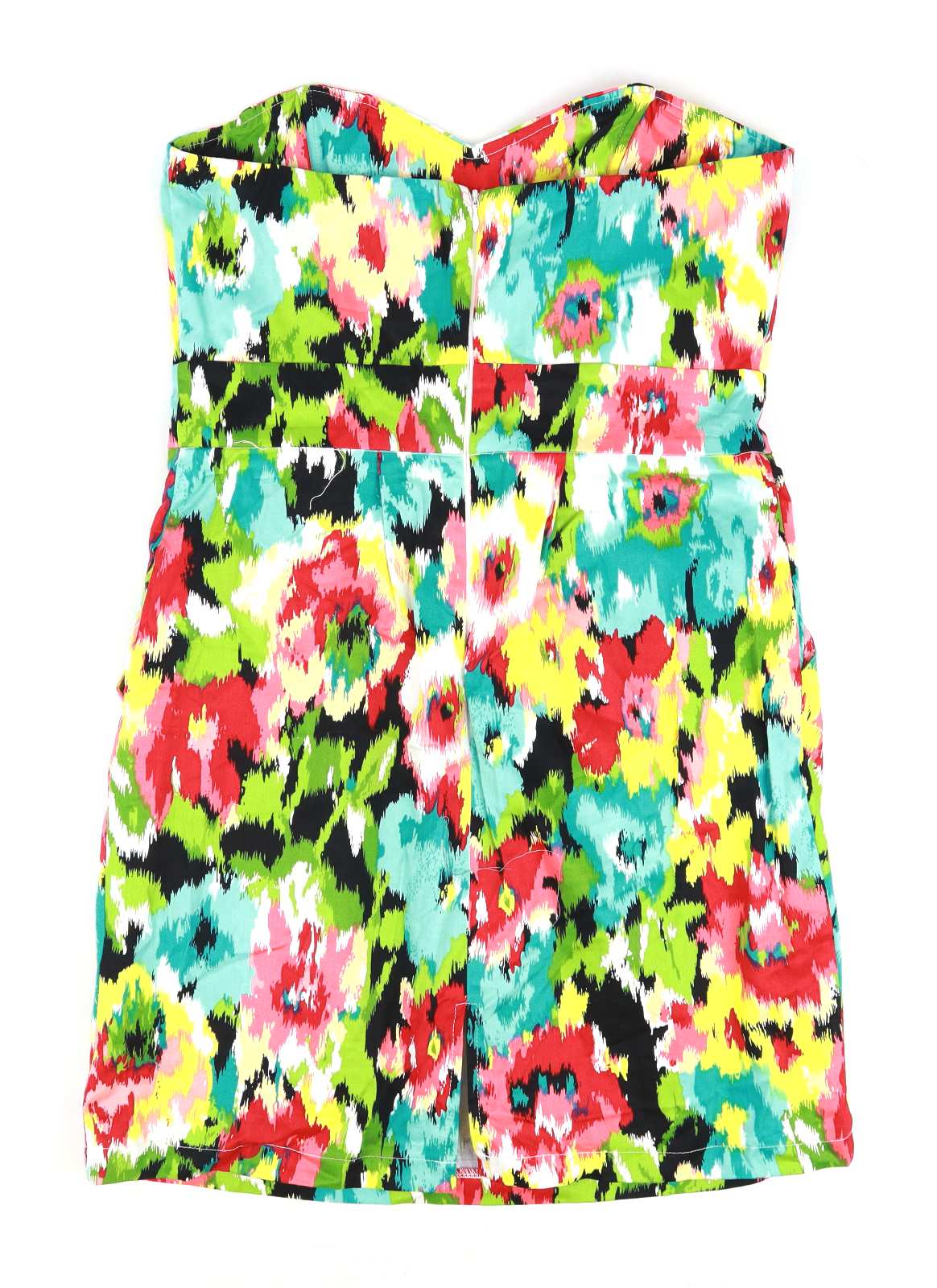 AX Paris Womens Size 12 Floral Cotton Blend Sweetheart Strapless Multi-Coloured Pretty Summer Party Occasion Pleat Pockets Dress (Regular)