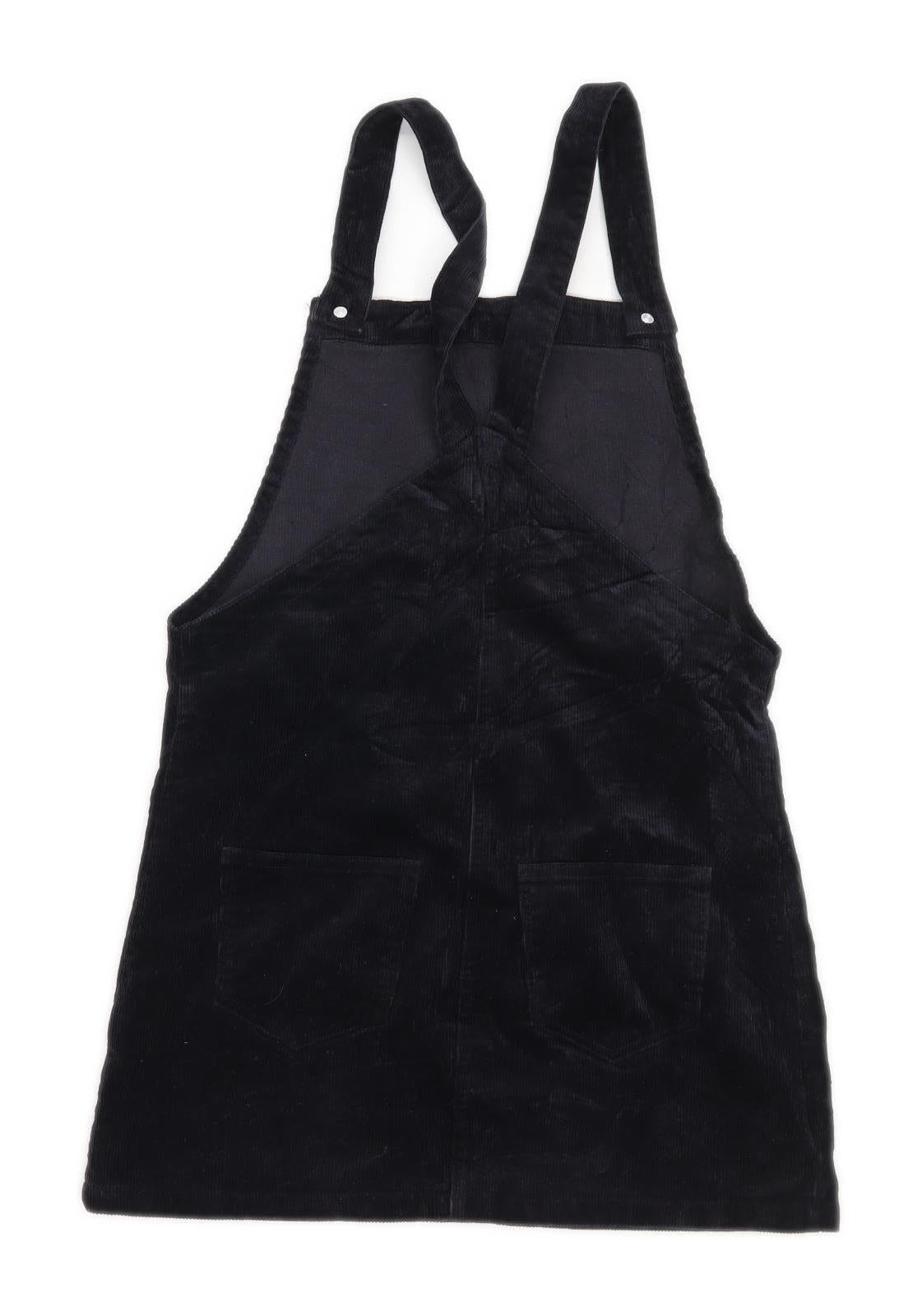 Glamorous Womens Size 6 Textured Corduroy Strappy Black Dungaree Dress (Regular)