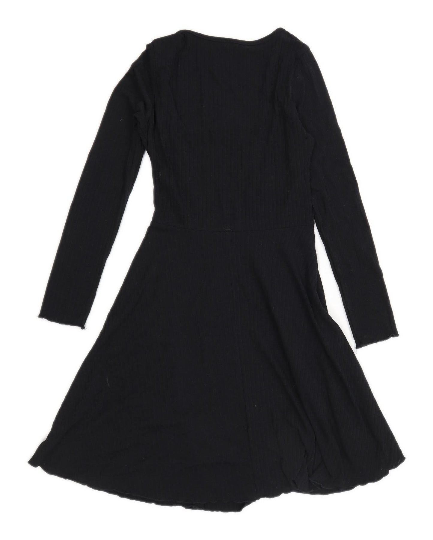 Boohoo Womens Size 8 Textured Black Skater Dress (Regular)