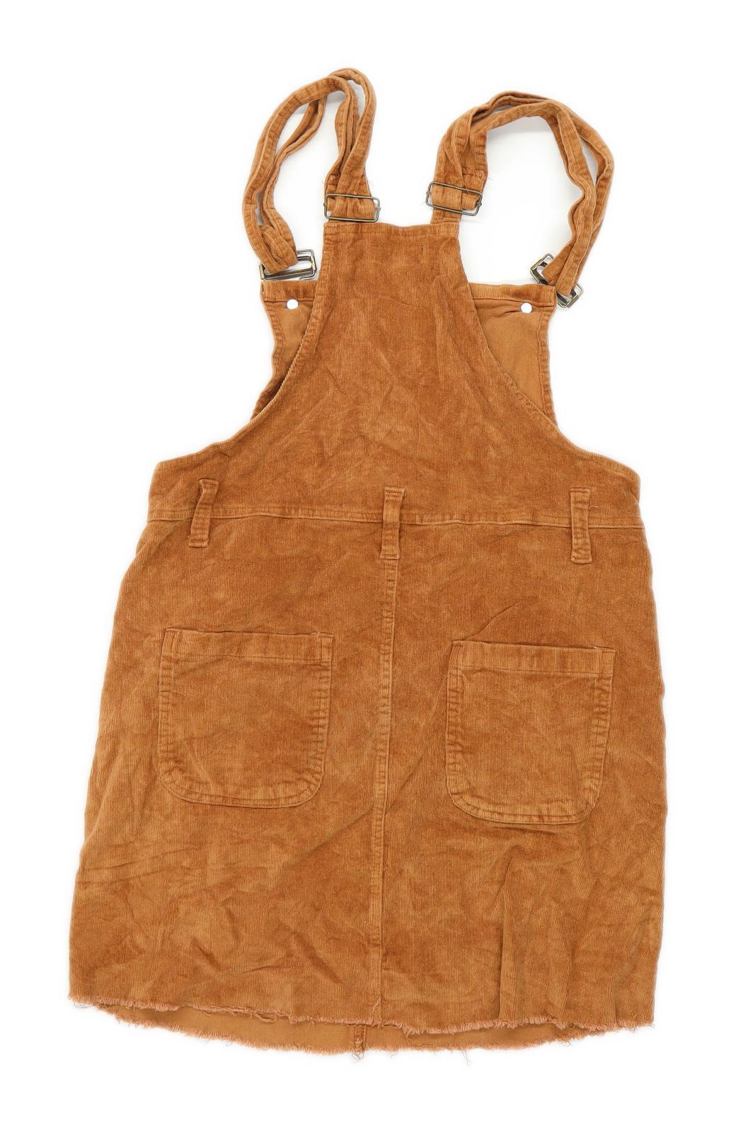 Boohoo Womens Size 8 Cotton Blend Brown Pinafore Dress (Regular)