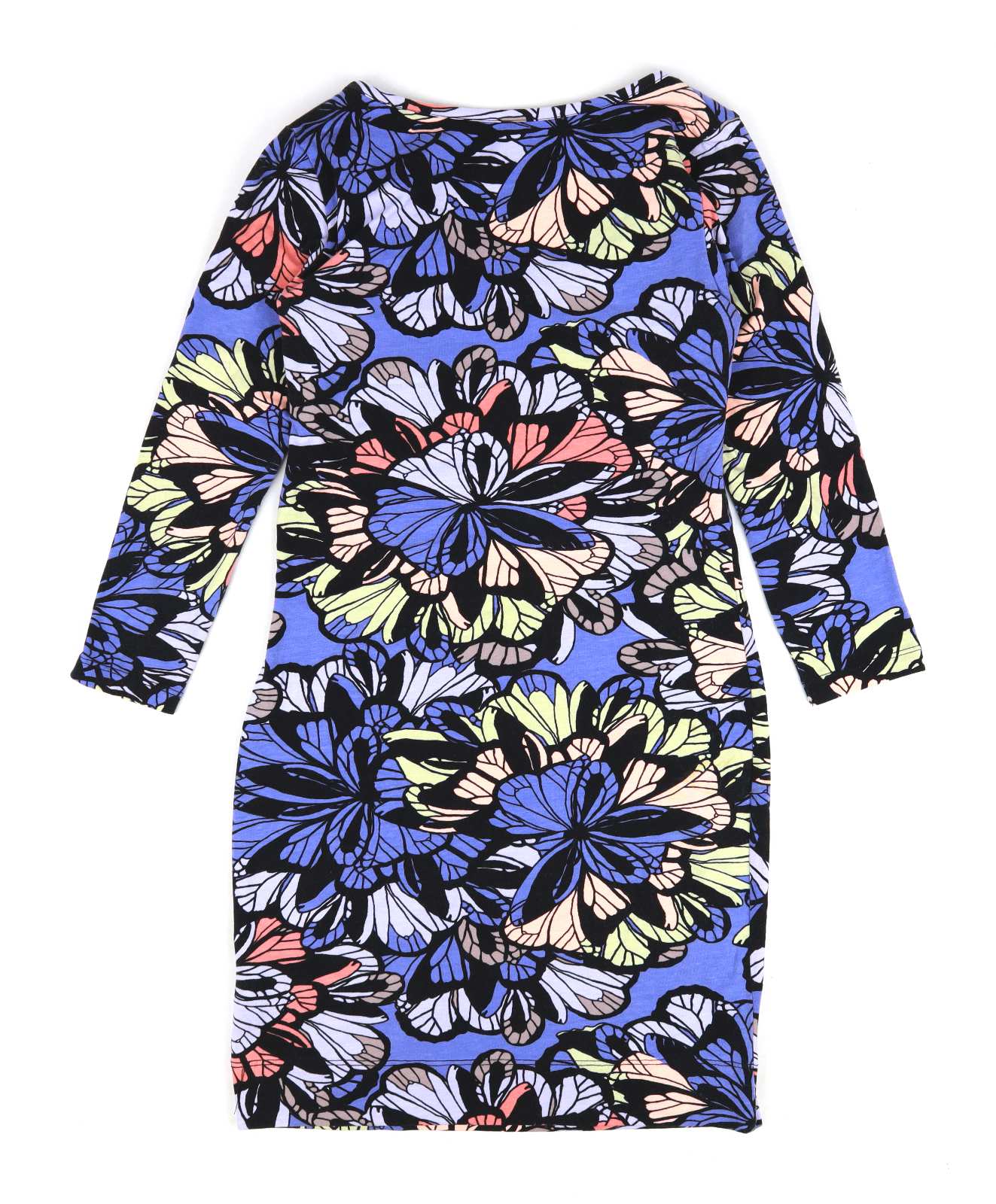 H&M Womens Size XS Floral Cotton Blend Blue Bodycon Dress (Regular)