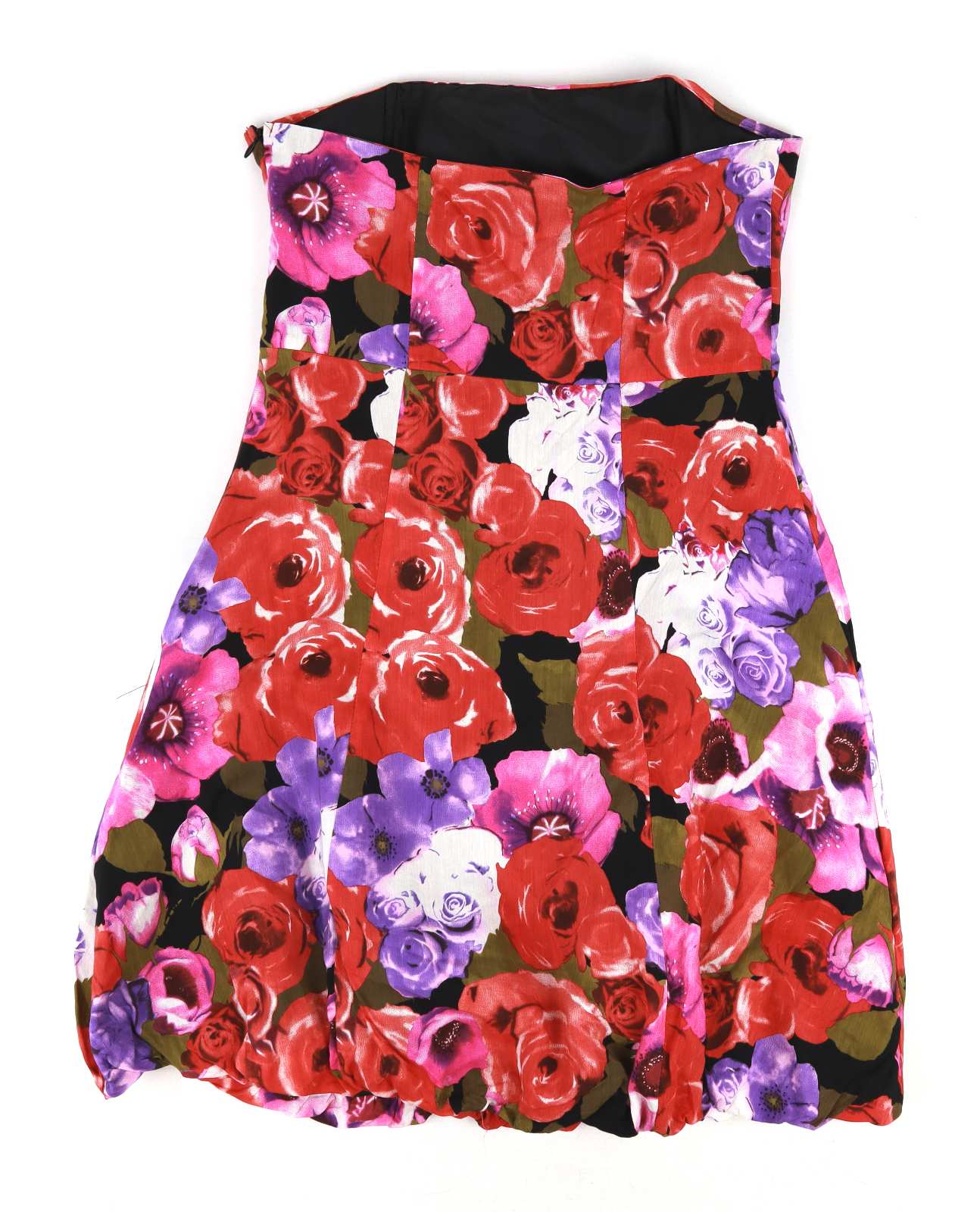 Papaya Womens Size 12 Floral Cotton Blend Strapless Black Puffball Dress (Regular)