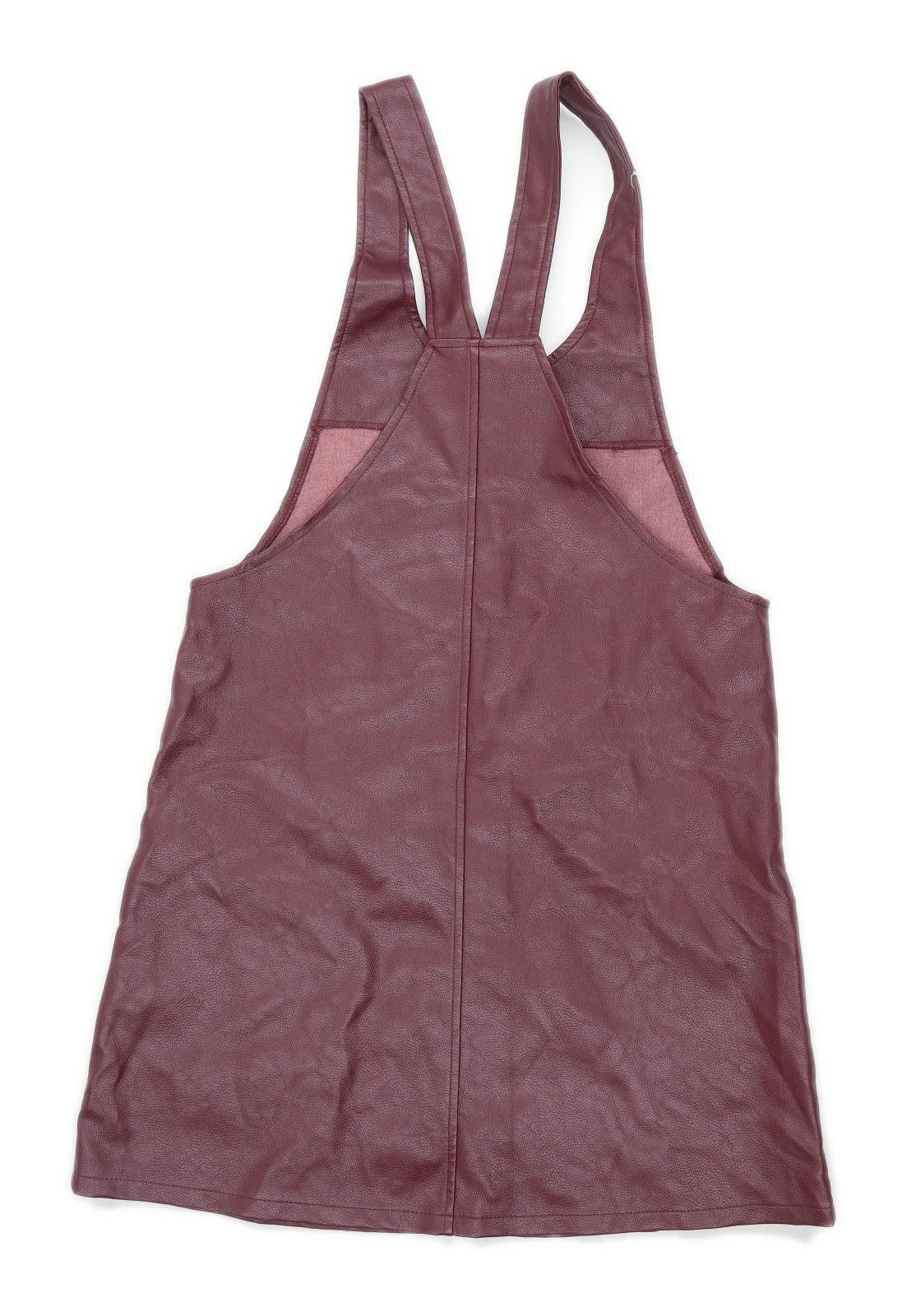 Atmosphere Womens Size 8 Burgundy Leather Look Pinafore Dress (Regular)