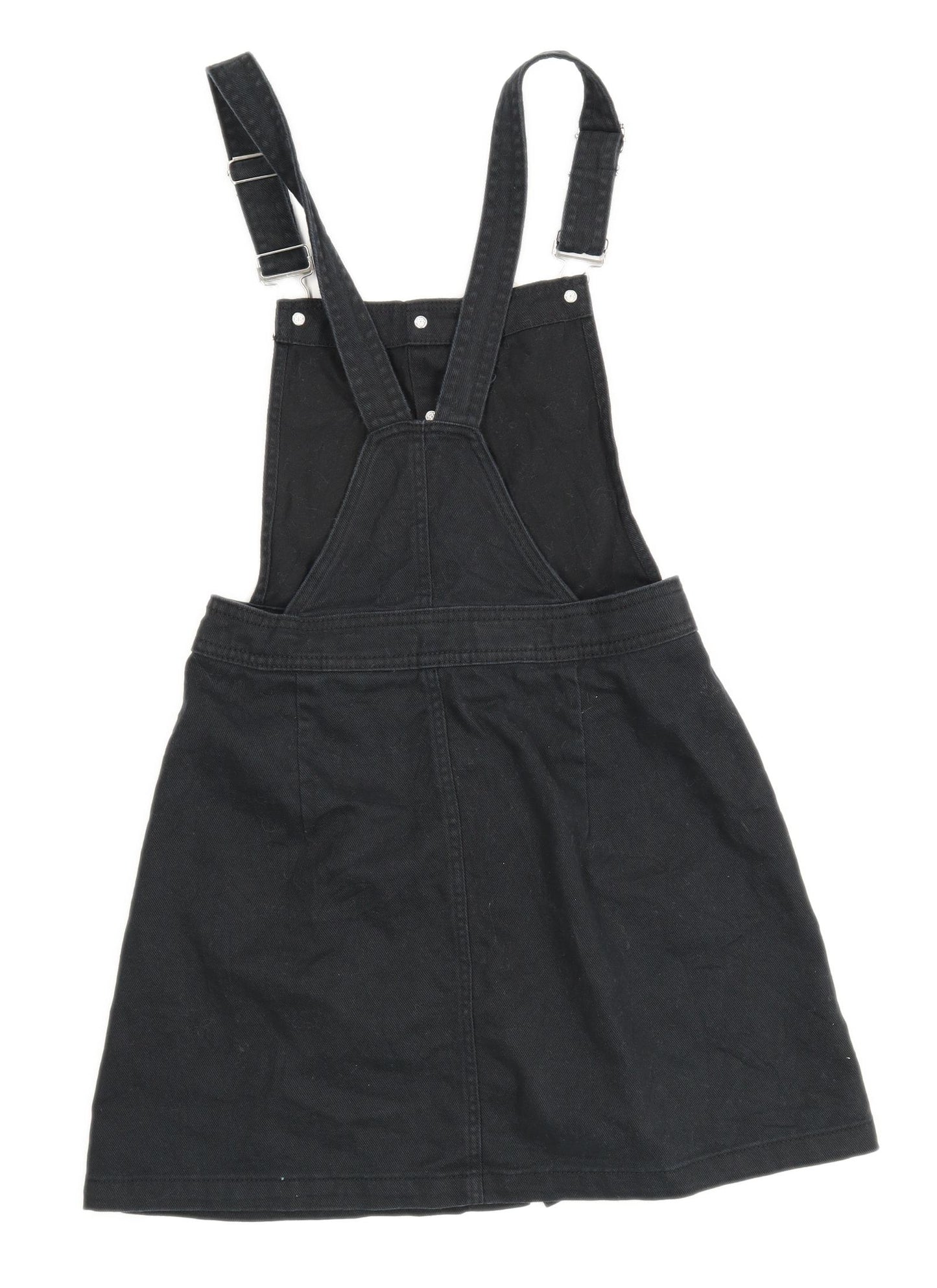 H&M Womens Size 6 Denim Black Button Up Pinafore Dress (Regular)