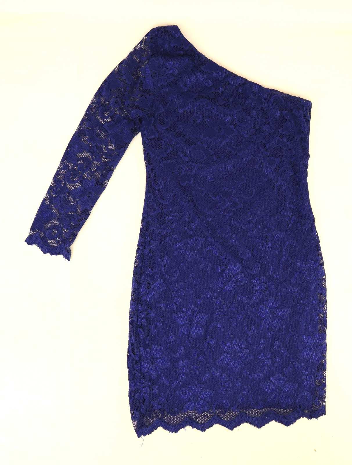 AX Paris Womens Size 10 Floral Blue One Sleeve Mini Dress (Regular)