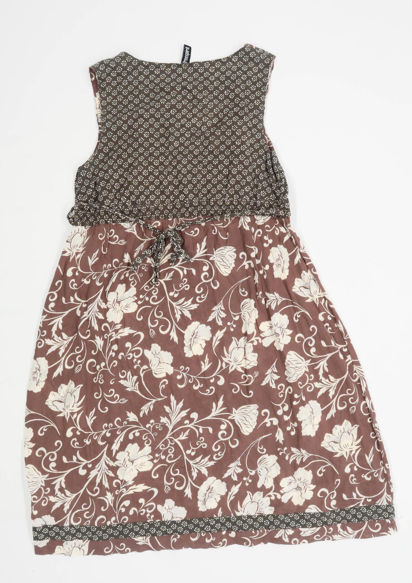 Free Spirit Womens Size 10 Floral Cotton Brown Dress (Regular)