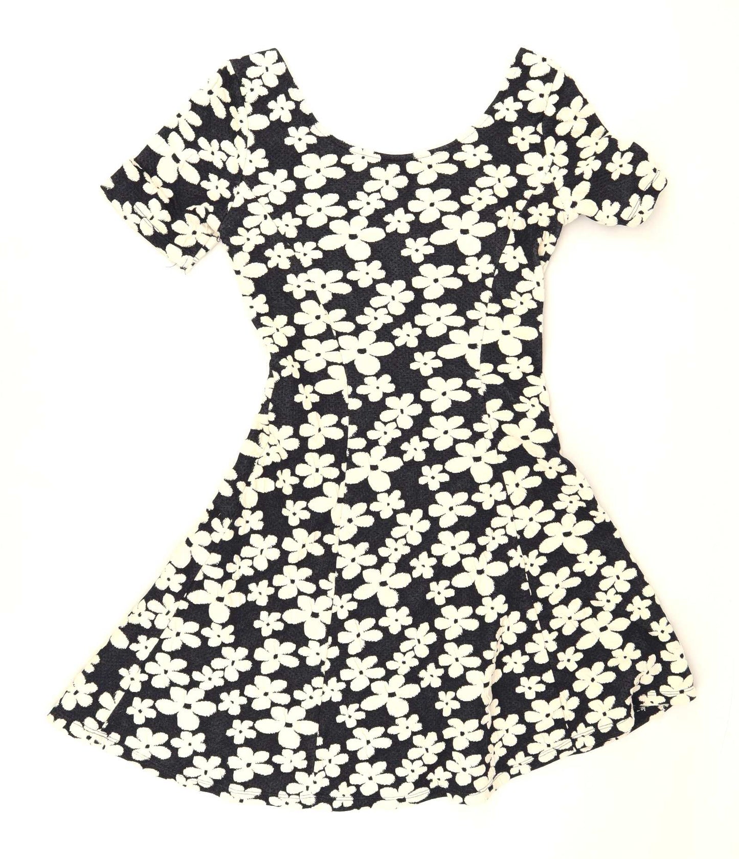 Divided Womens Size 4 Floral Cotton Blend Black White Dress (Regular)