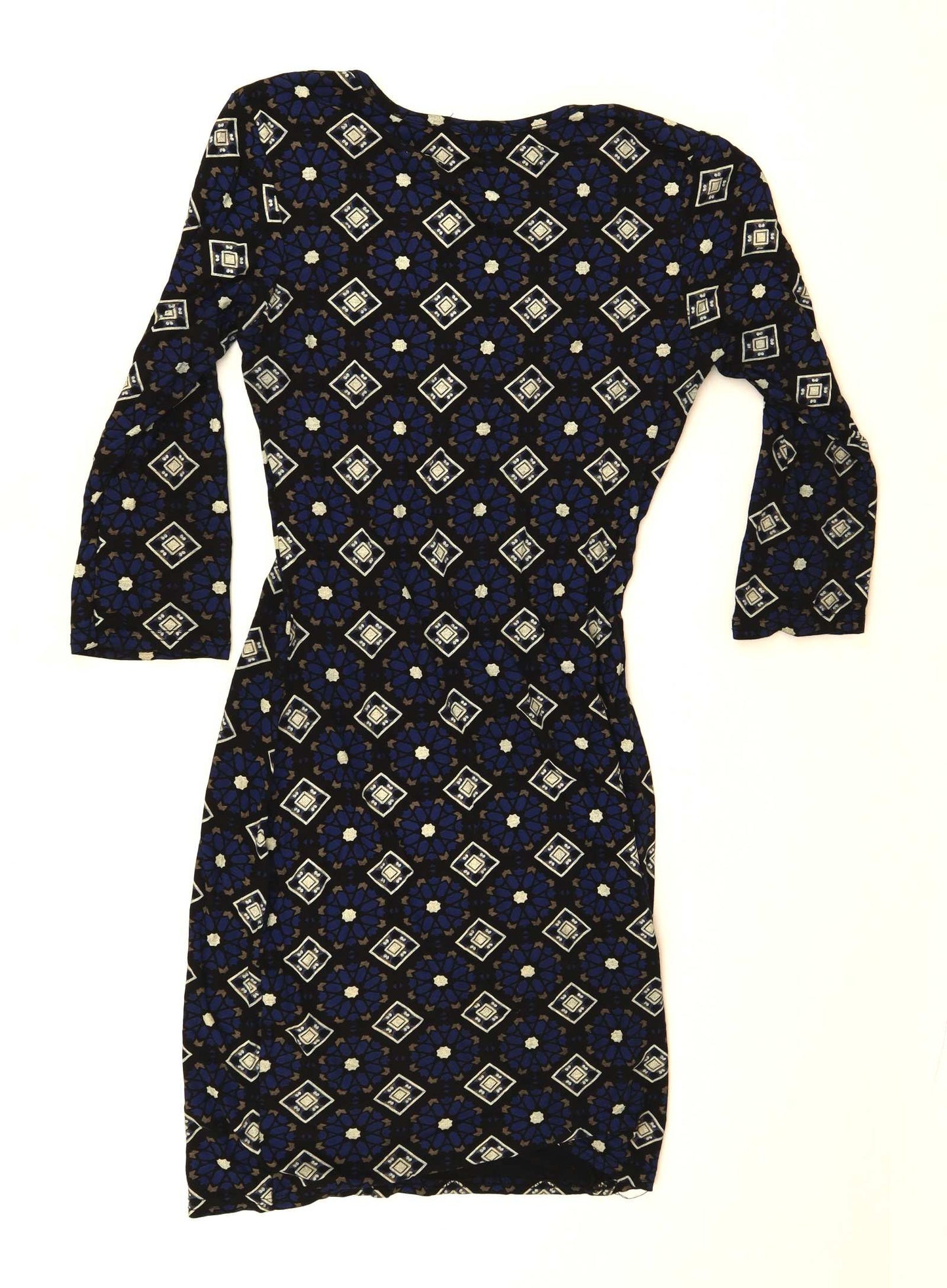 Boohoo Womens Size 8 Floral Black White Blue Bodycon Dress (Regular)