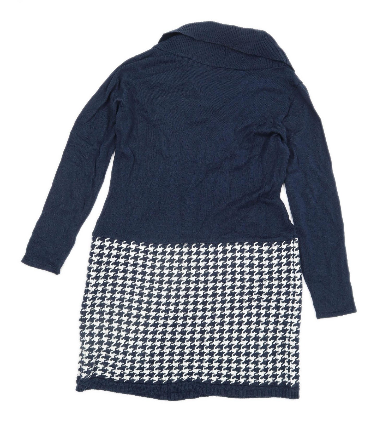 Bodyflirt Womens Size L Houndstooth Cowl Neck Blue Jumper Dress (Regular)