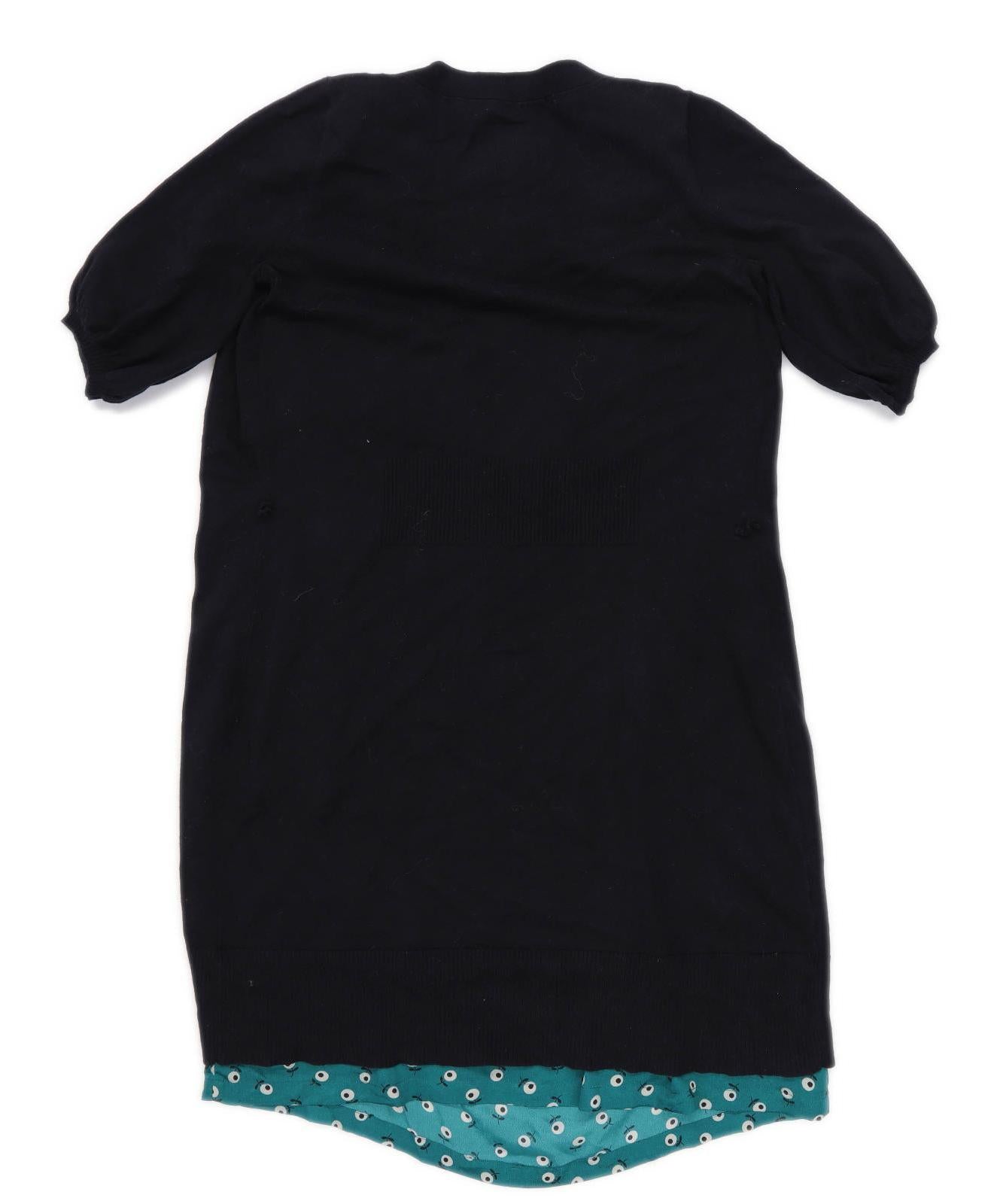 Betty Jackson Womens Size 10 Spotted Cotton Blend Green Attached Cardigan Dress (Regular)