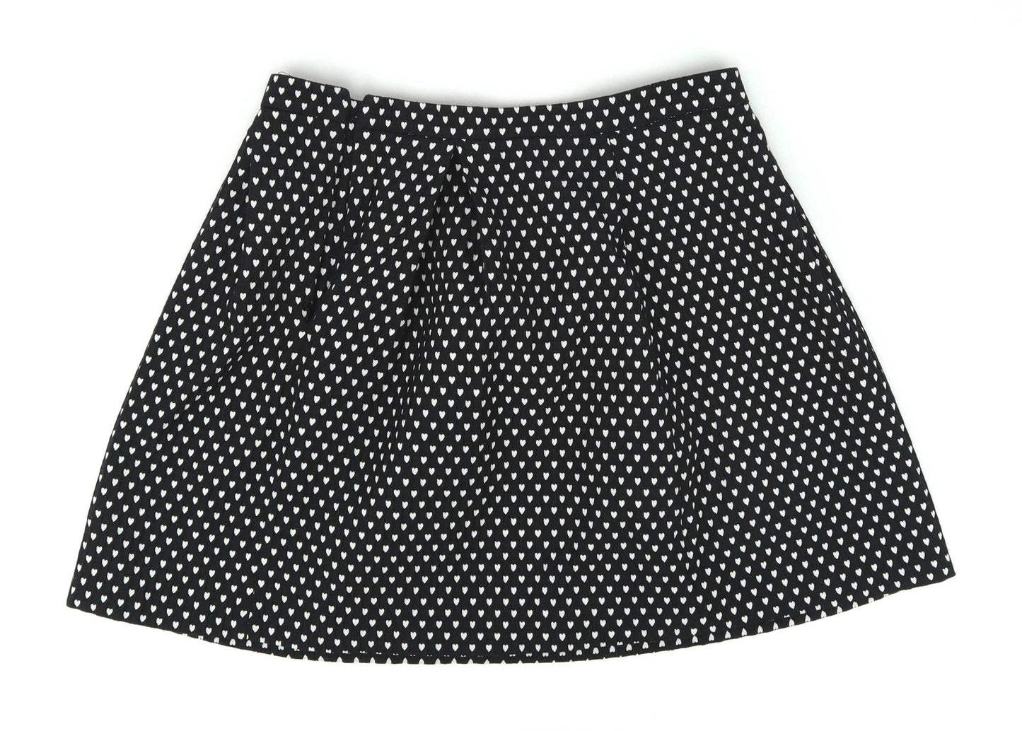 F&F Womens Size 12 Black/White Love Heart Cotton Blend Skirt (Regular)
