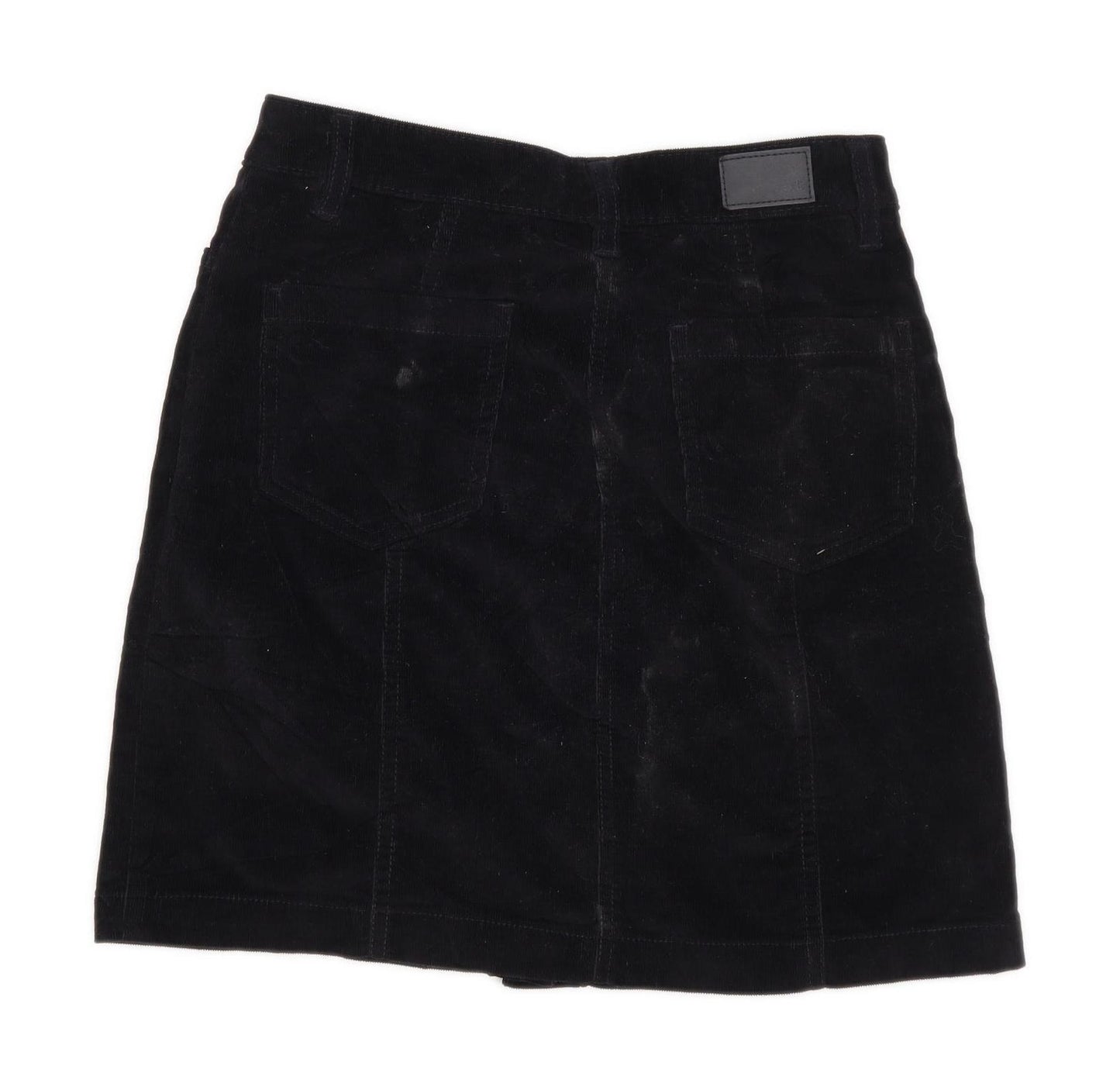 Next Womens Size 6 Corduroy Textured Black Button up A-Line Skirt (Regular)