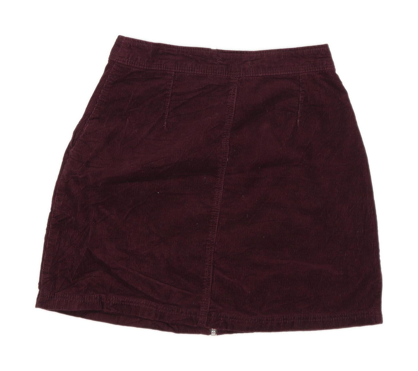 New Look Womens Size 6 Corduroy Textured Burgundy Zip up A-Line Skirt (Regular)