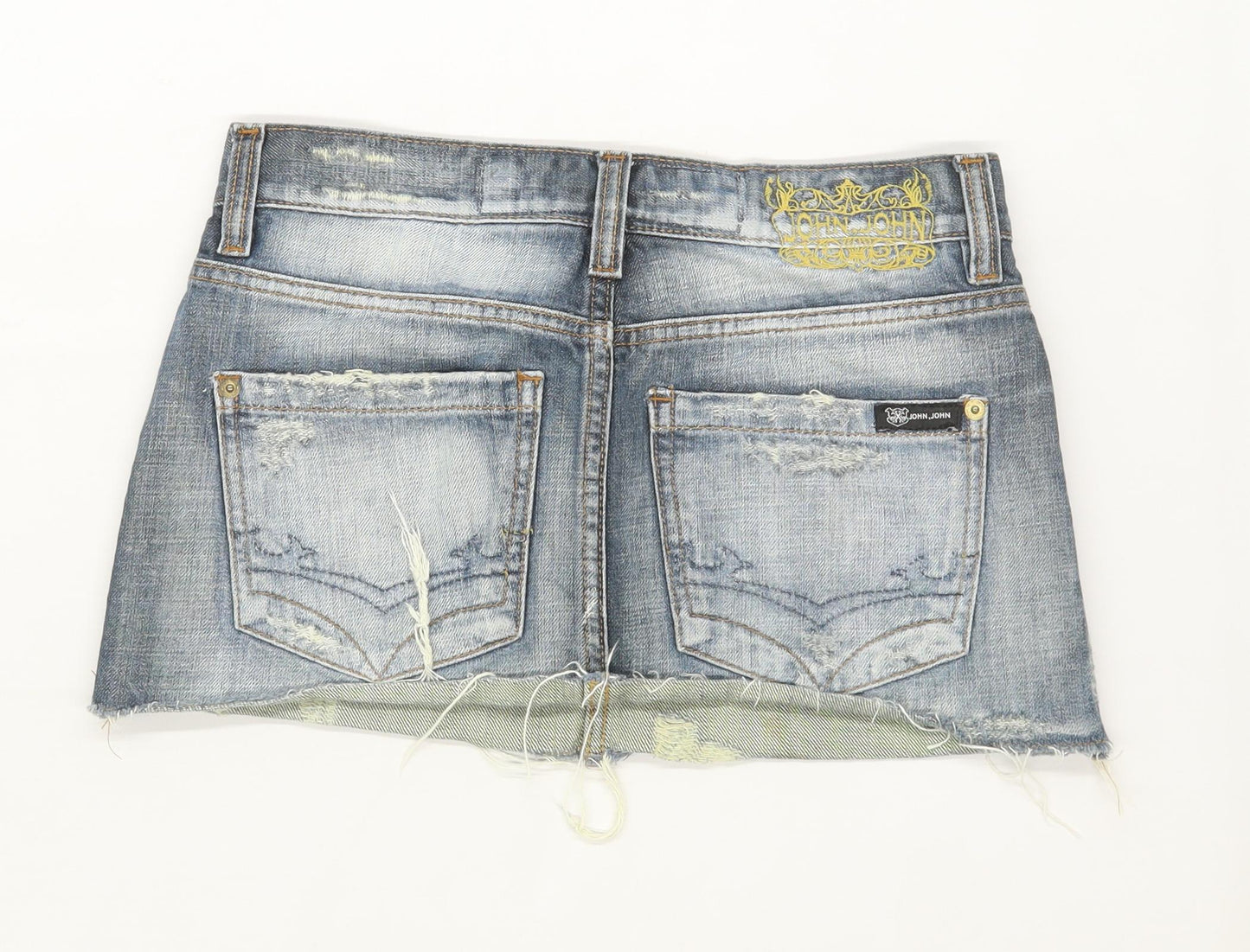 John John Womens Size W30 Denim Blue Distressed Skirt (Regular)