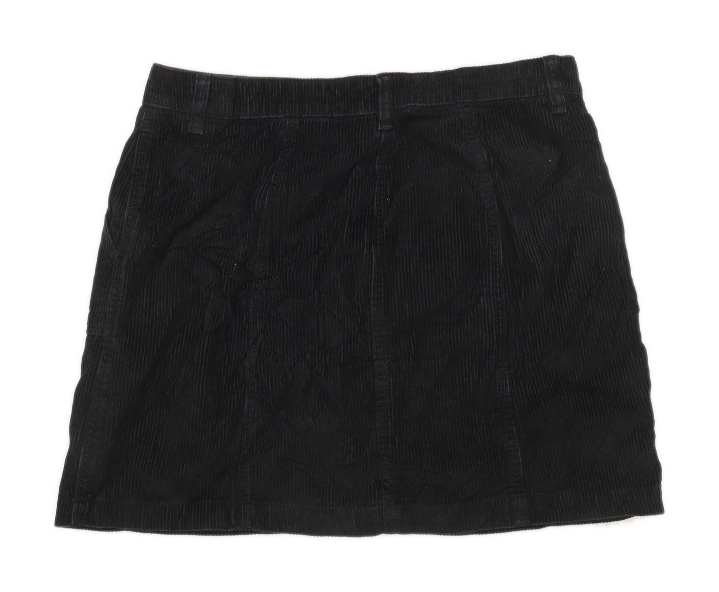 Next Womens Size 12 Cotton Textured Black Skirt (Regular)