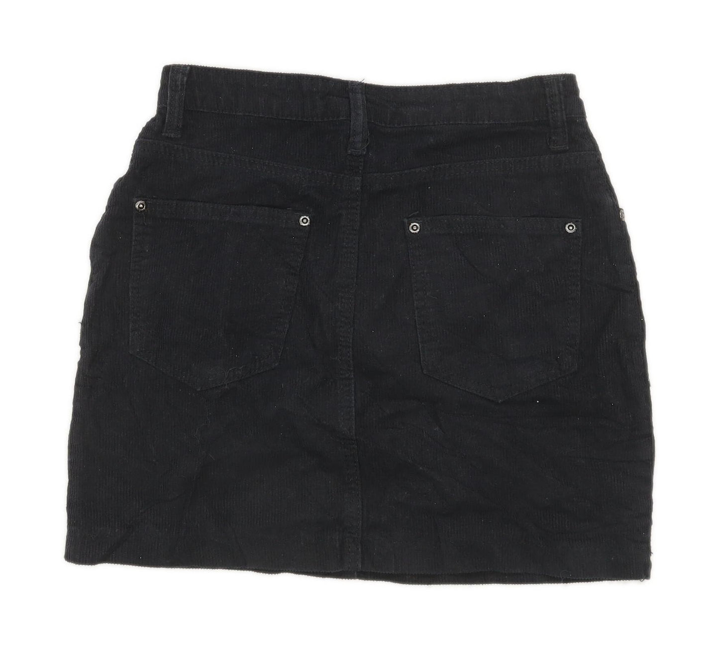 Boohoo Womens Size 8 Cotton Textured Black Skirt (Regular)