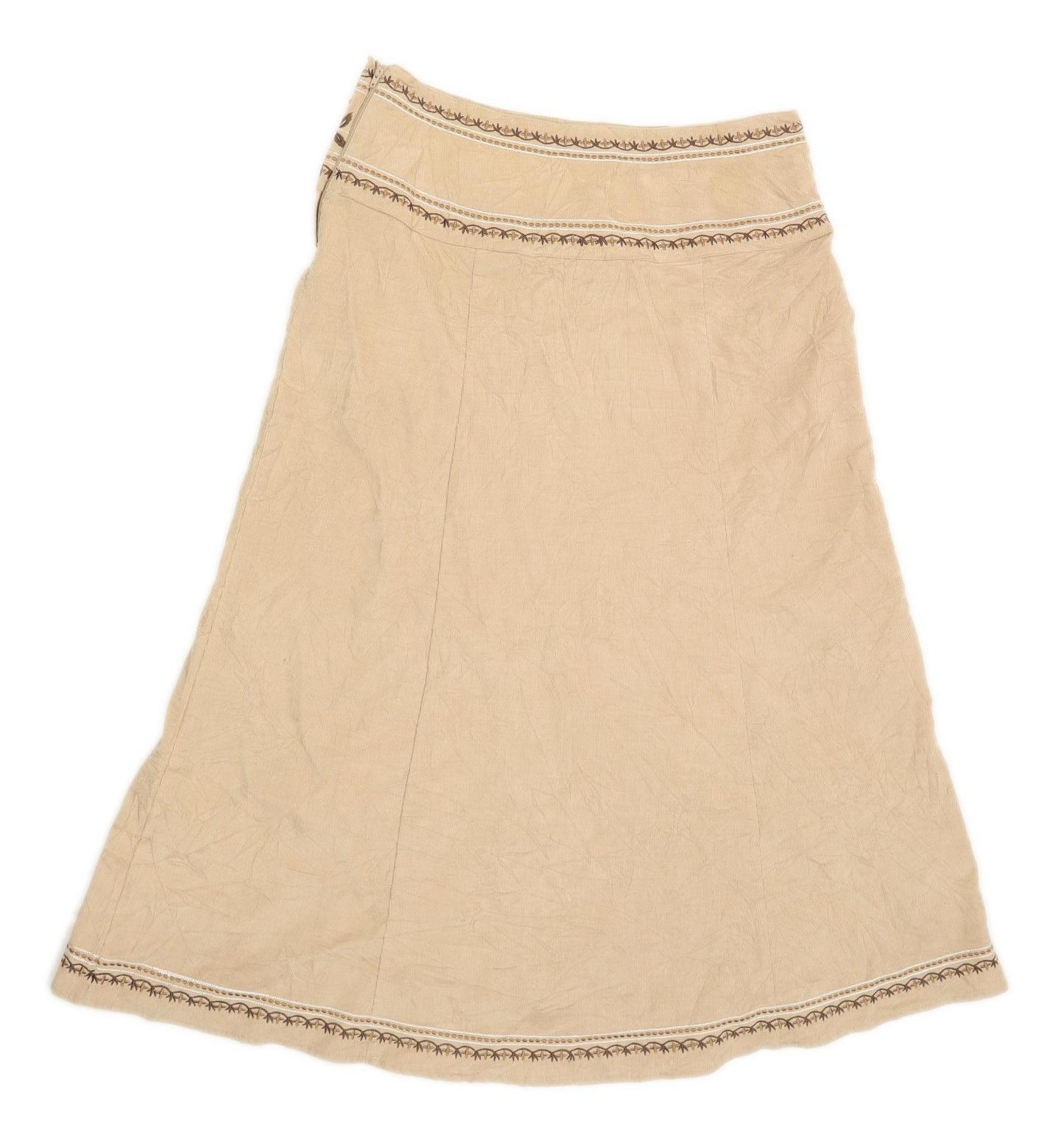 BHS Womens Size 12 Cotton Floral Beige Skirt (Regular)