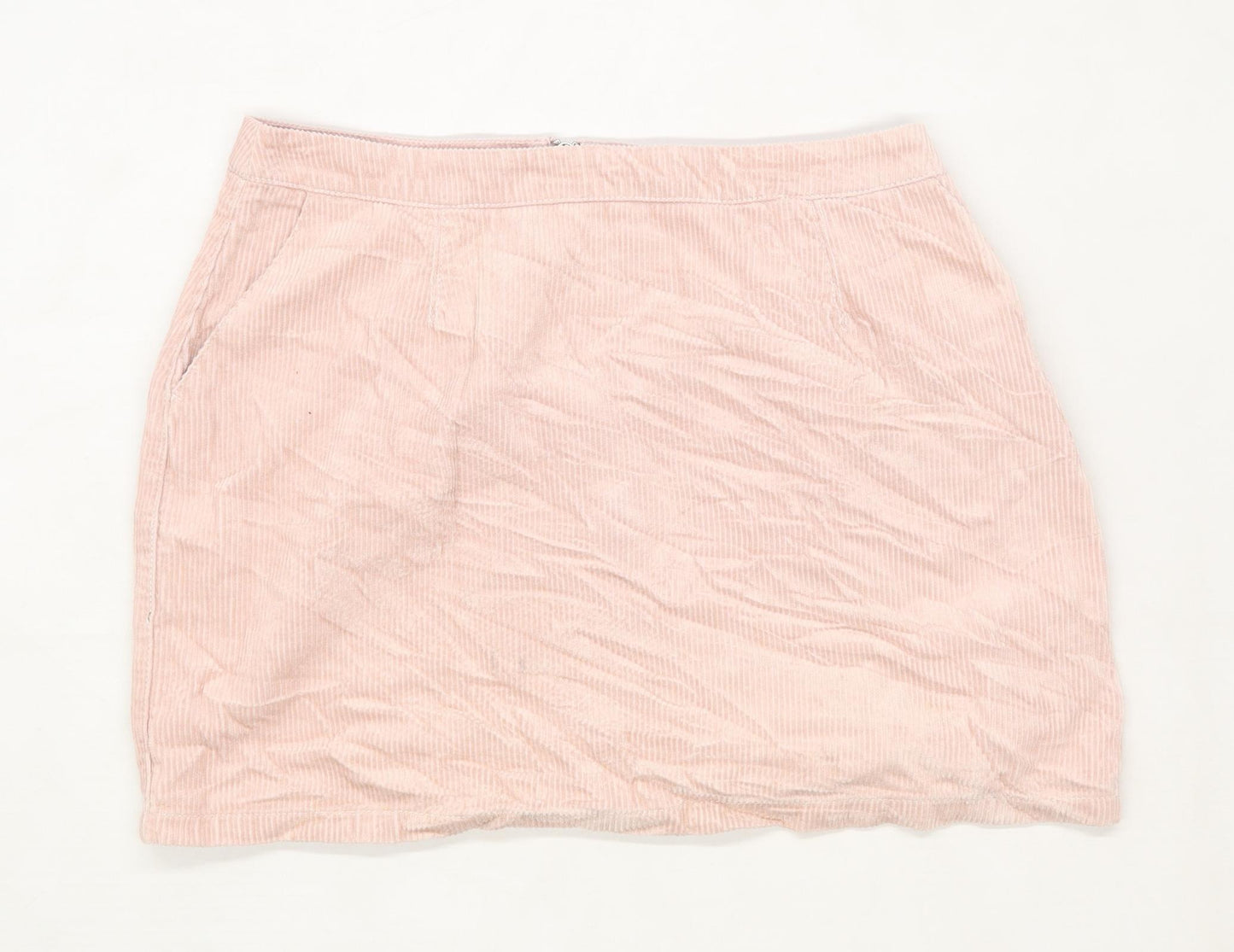 New Look Womens Size 10 Cotton Textured Pink Corduroy Skirt (Regular)