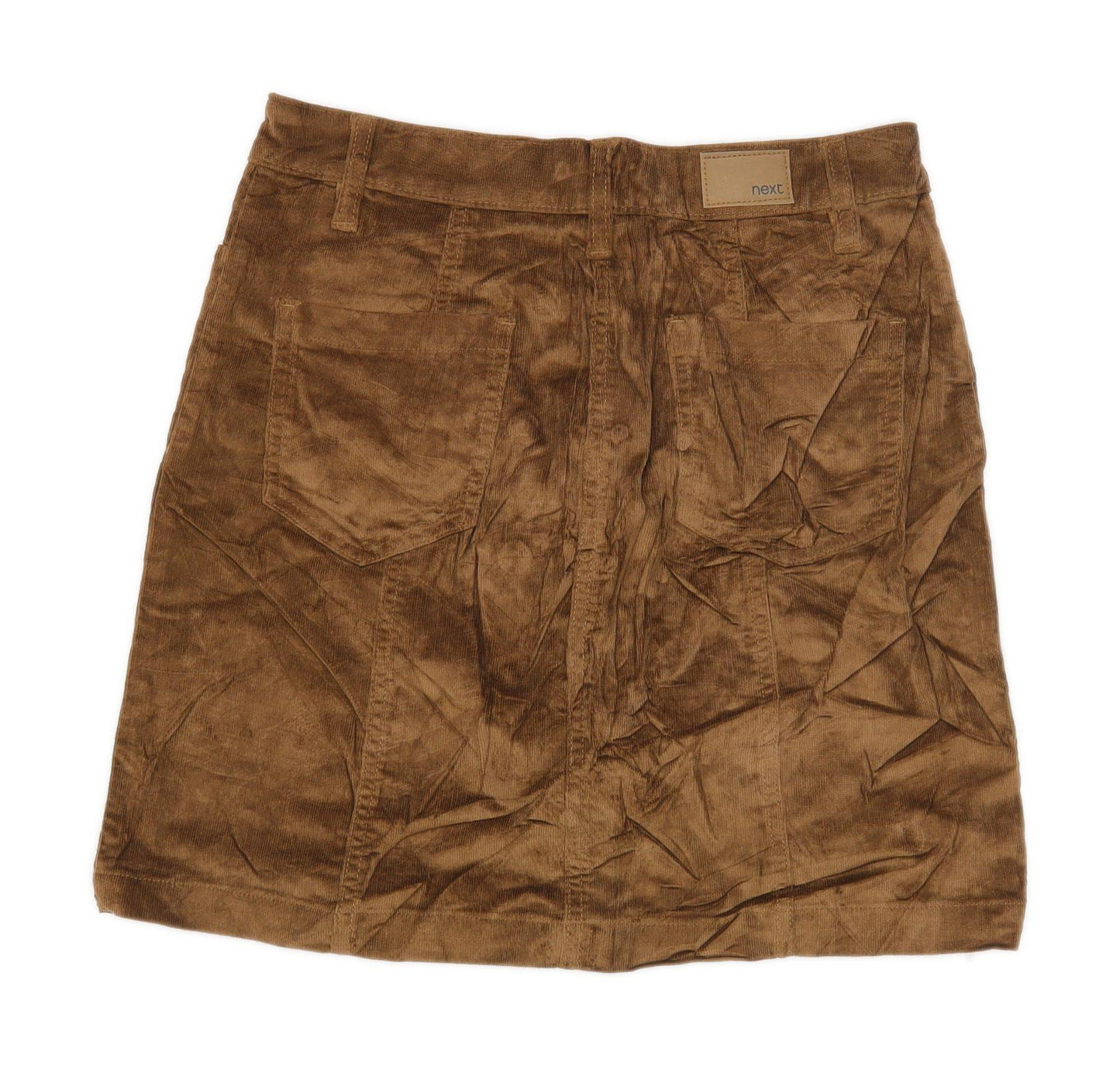 Next Womens Size 8 Cotton Blend Textured Brown Corduroy Skirt (Regular)