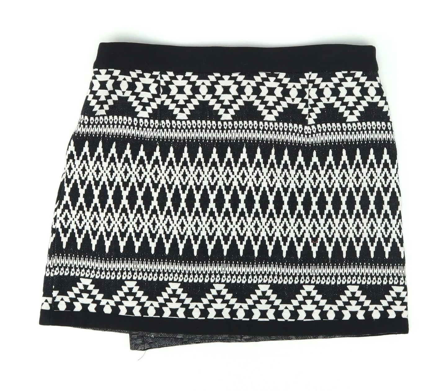 Next Womens Size 8 Black Geometric Cotton Blend Skirt (Regular)