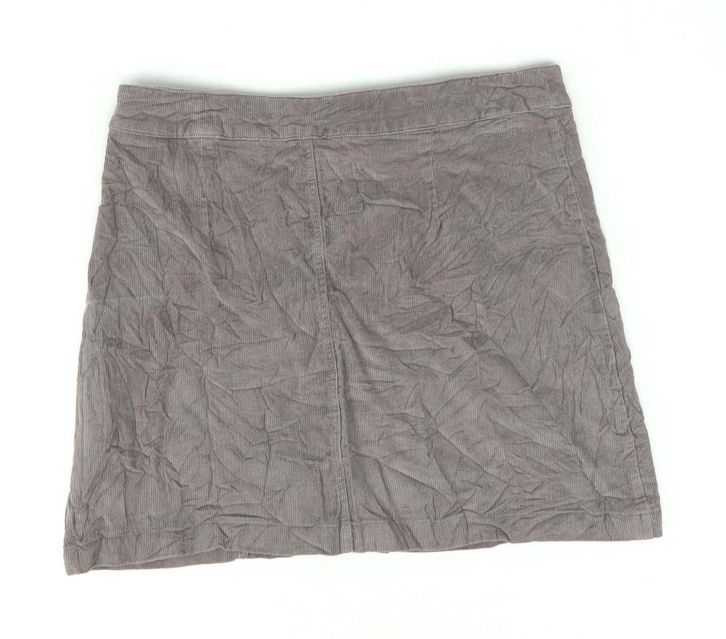 Prettylittlething Womens Size 12 Grey Cotton Popper Front Corduroy Skirt (Regular)