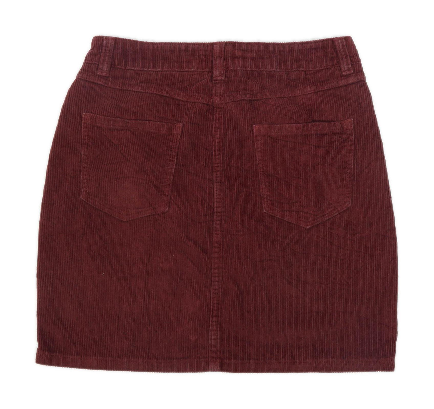 Next Womens Size 8 Corduroy Blend Burgundy Skirt (Regular)